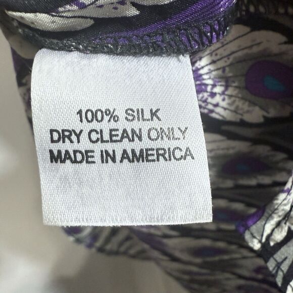 Amanda Uprichard Peacock Feather 100% Silk Split Neck Popover Blouse Top Size S - Picture 7 of 7